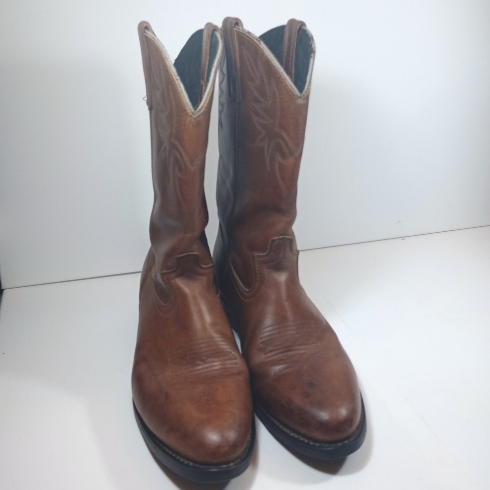 Dingo Western Cowboy Boots 10.5 EW Brown Leather Stitched Mid-Calf Rugged